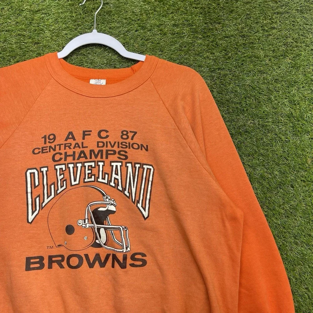 Vintage Cleveland Browns Sweatshirt Mens Large Logo 7 1987 80s NFL Orange